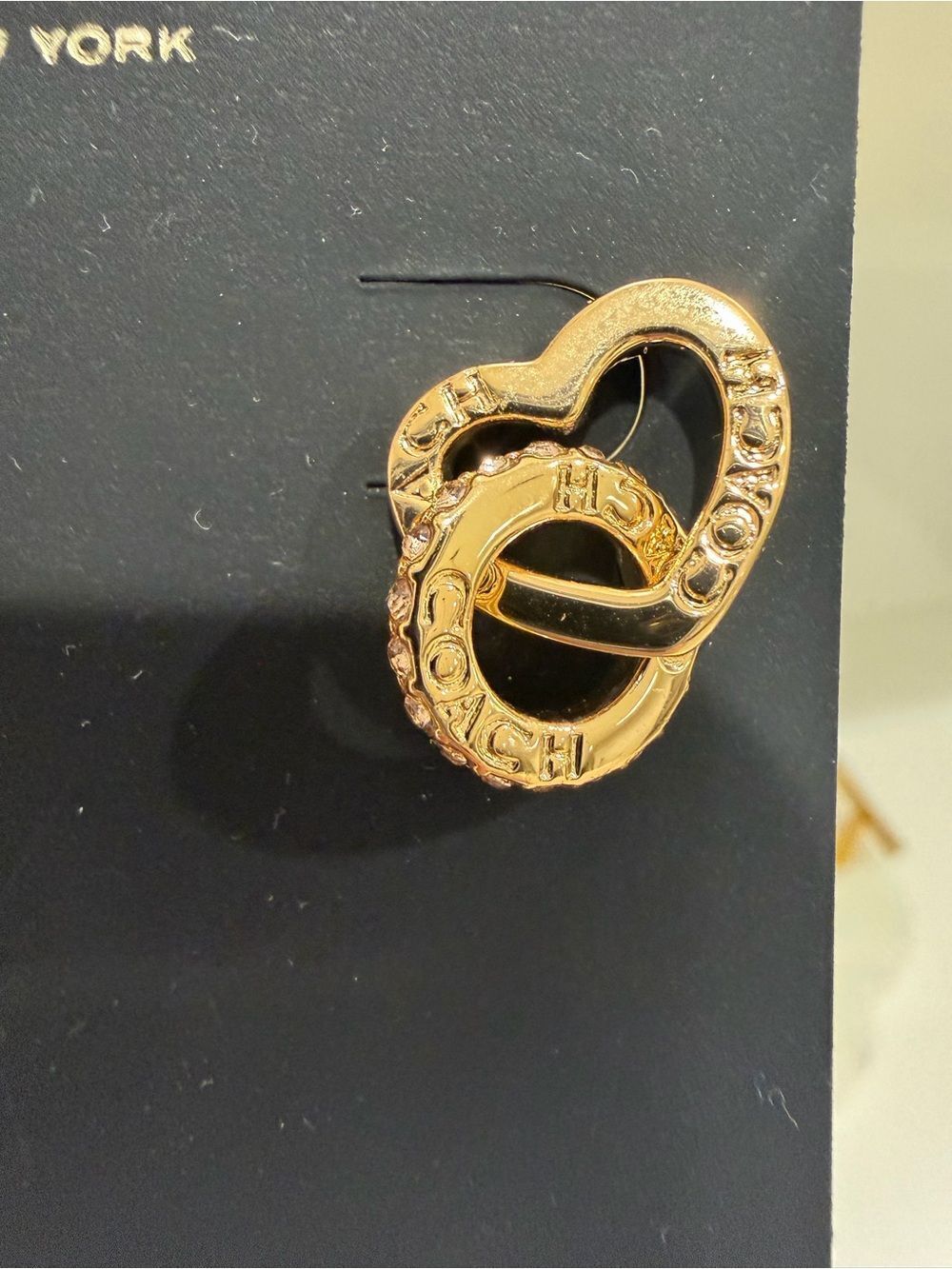 COACH Gold Interlocking Heart Crystal Stud Earrings - Picture 5 of 8